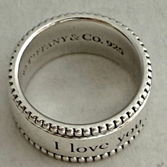 Tiffany I Love You Ring Beaded Milgrain 925 Silver Wide Band - Sz 4 - Picture 10 of 14